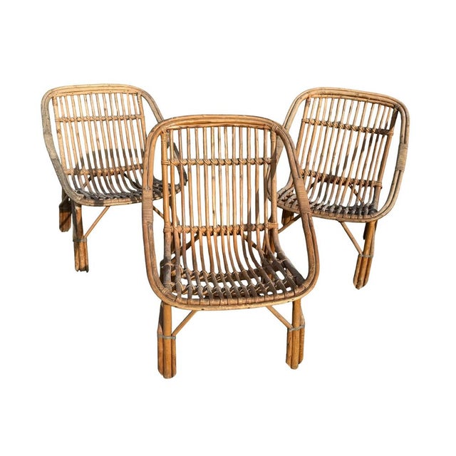 Mid-Century Modern Vintage French Rattan Armchairs, 1960s, Set of 3 For Sale - Image 3 of 12