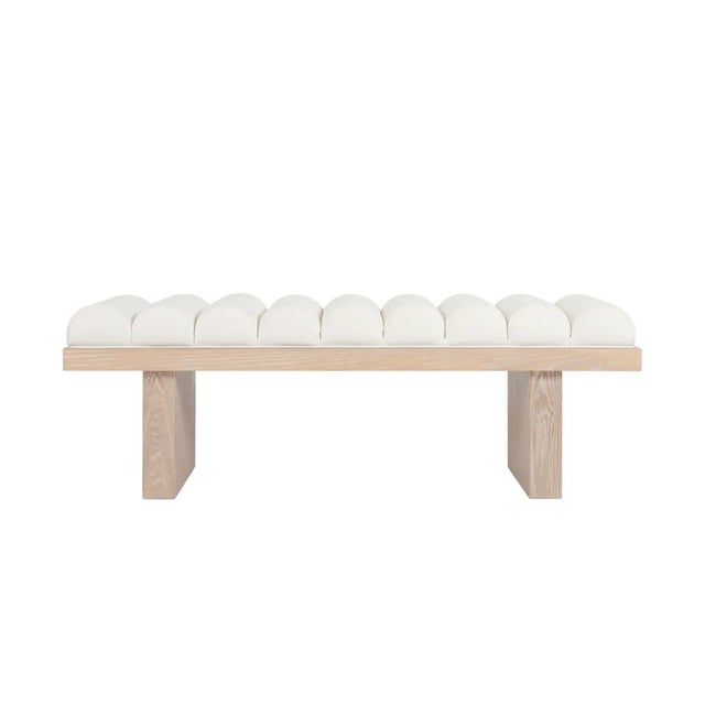 Channeled seat bench with cerused oak base in white velvet. Floor clearance: 12" H X 32" W *Wood has natural variations...