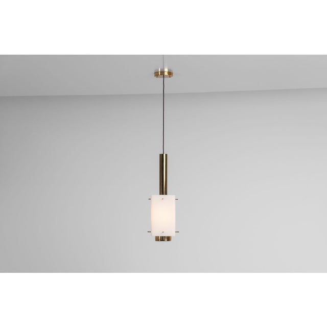 Stilnovo Vintage Italian Pendant Lamp in Brass and Glass from Stilnovo, 1960s For Sale - Image 4 of 16