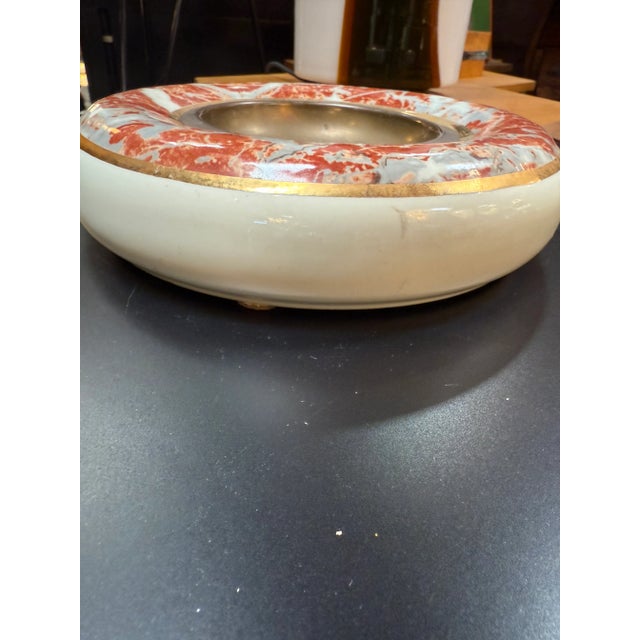 1970s 1970s Tommaso Barbi Ceramic and Brass Centerpiece Bowl With Red Marbleized Glaze For Sale - Image 5 of 9