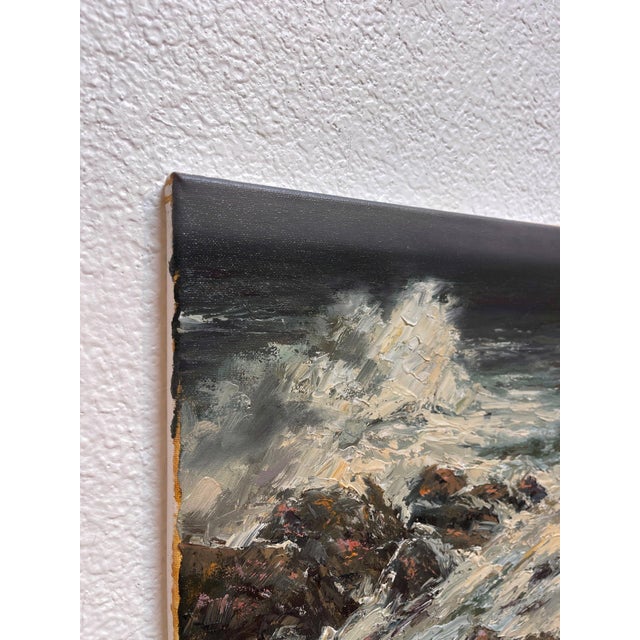 Contemporary Cascais, Portugal by Sparky LeBold | Oil on Canvas Seascape with crashing waves on rocky shore For Sale - Image 3 of 5