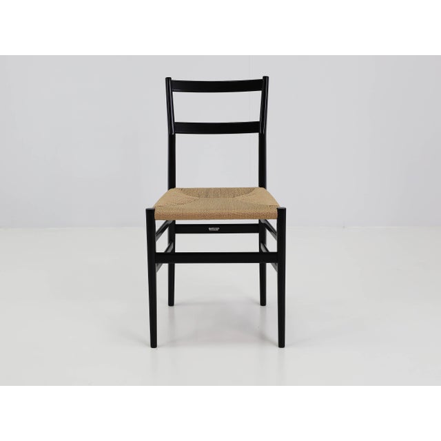 1950s Black Lacquered Chair with Woven Rope Seat by Gio Ponti for Cassina, Italy, 1950s For Sale - Image 5 of 15