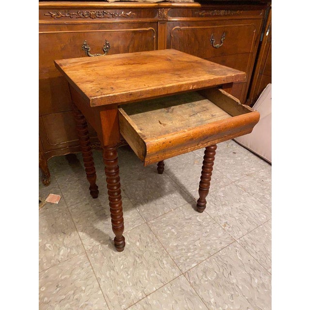 19th Century Antique Federal Style Mahogany 1 Drawer Work. Side Table With Spool Turned Legs For Sale - Image 10 of 12