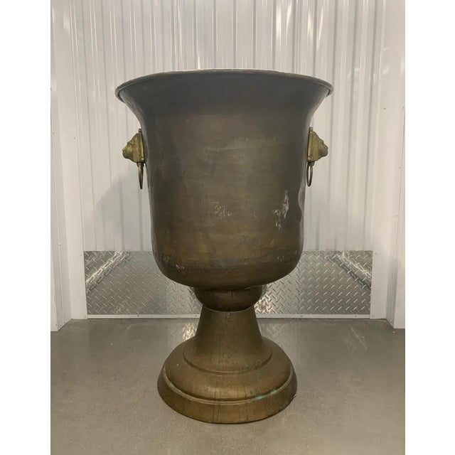 Monumental Copper Urn Planter with Brass Lion-Head Ring Handles from the Adolphus Hotel in Dallas.