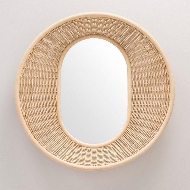 Mid-Century Modern Concave Mirror with Braided Rattan Frame For Sale - Image 3 of 3