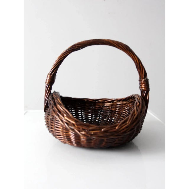 Wood Vintage Wicker Gathering Basket For Sale - Image 7 of 13
