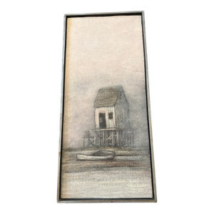 1975 Original Henry Parker Coastal Oil Painting - "Misty Stilt House"