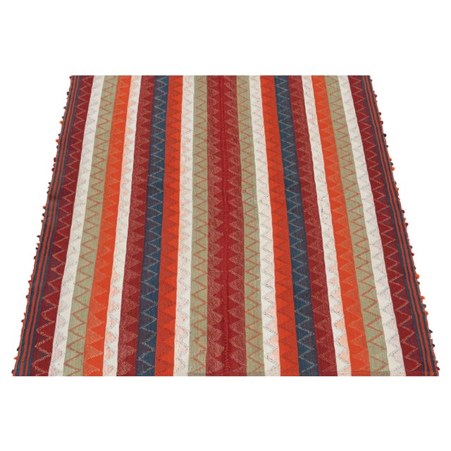 Tribal 1950s Vintage Persian Kilim in Red With Plaid Multicolor Stripes by Rug & Kilim For Sale - Image 3 of 8