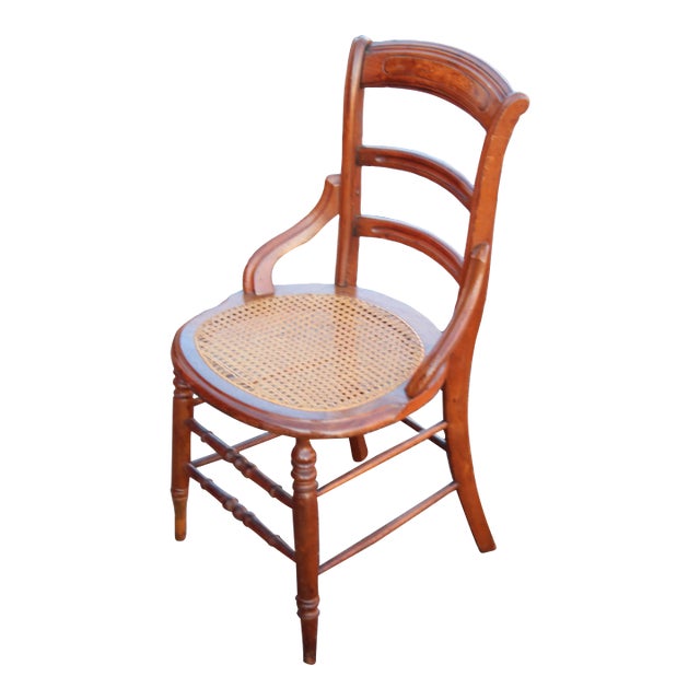 Early 20th Century Vintage French Country Brown Cane Side Chair For Sale