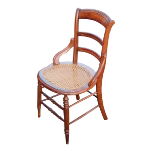 Early 20th Century Vintage French Country Brown Cane Side Chair