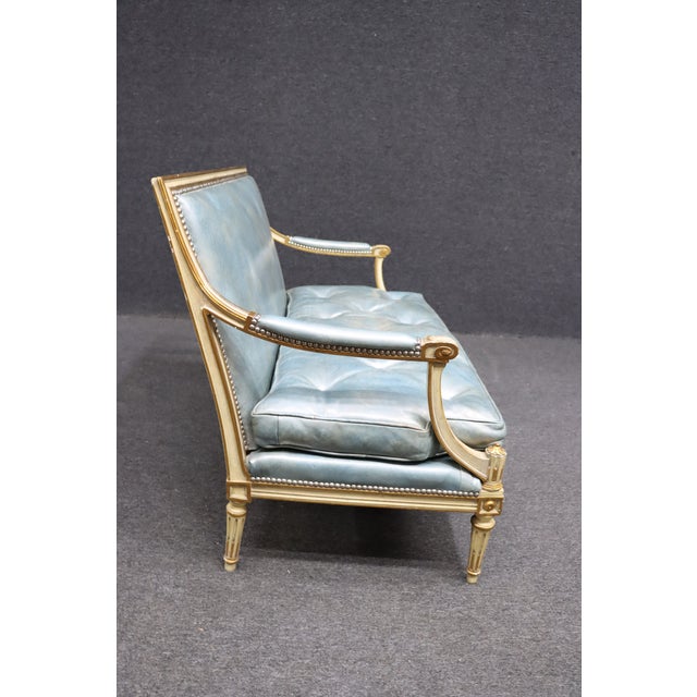 Textile Louis XVI Leatherette Tufted Settee For Sale - Image 7 of 9