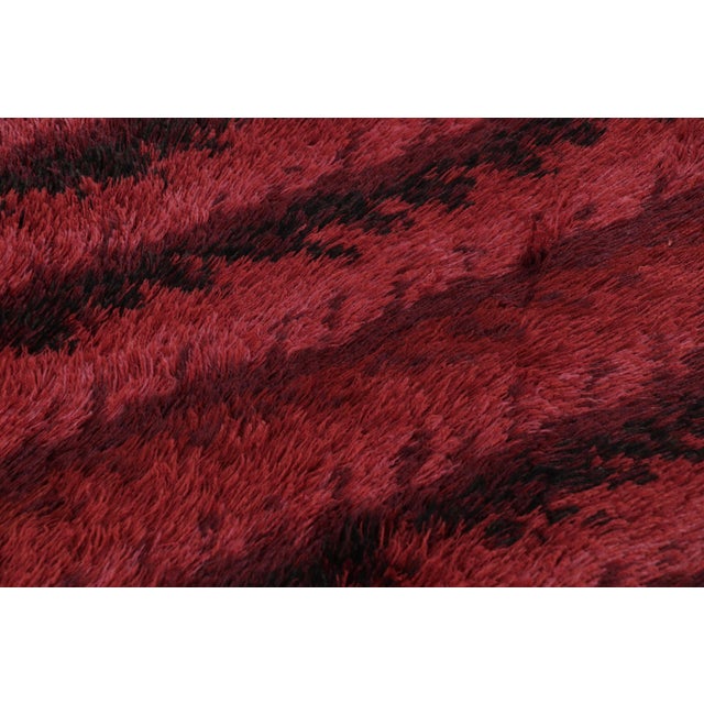 Rug & Kilim Vintage Swedish Rya Rug, Bold Scandinavian Strips in Rich Red - Rug & Kilim For Sale - Image 4 of 7