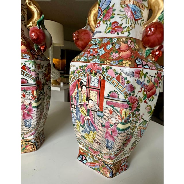 Rose Pair Chinese Export Rose Medallion Porcelain Vases For Sale - Image 8 of 15