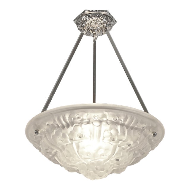 French Art Deco Pendant Light by Degue 1930 France - 2 Available For Sale