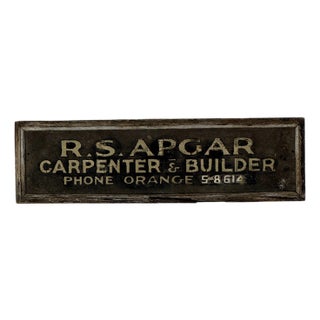 Vintage Hand Painted Metal/Wood "Carpenter & Builder" Trade Sign, Circa 1920 For Sale