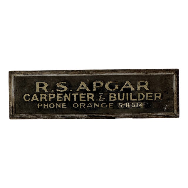 Vintage Hand Painted Metal/Wood "Carpenter & Builder" Trade Sign, Circa 1920 For Sale