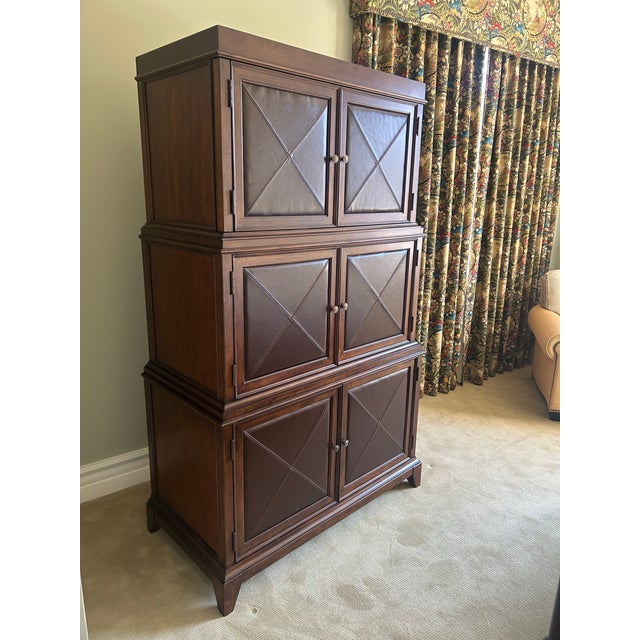 Modern Rare Bernhardt Leather and Mahogany Entertainment Cabinet With Drawers, Attributed For Sale - Image 3 of 4