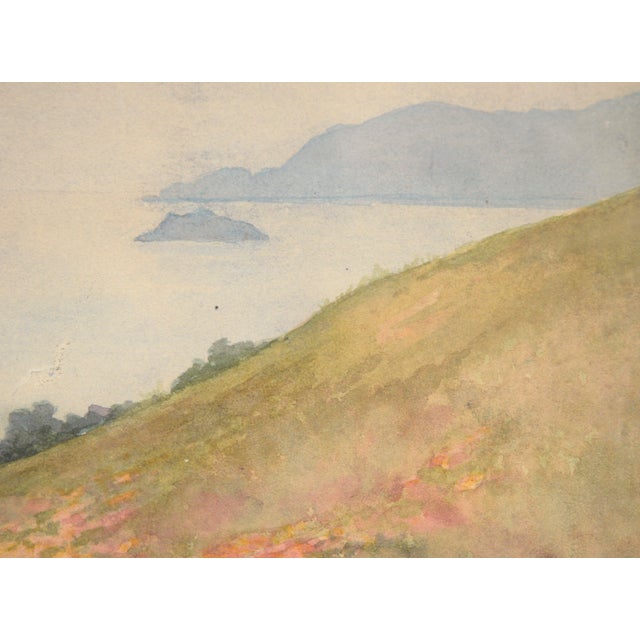 Overlooking the Bay, Mid-Century Coastal Landscape Watercolor For Sale - Image 4 of 8