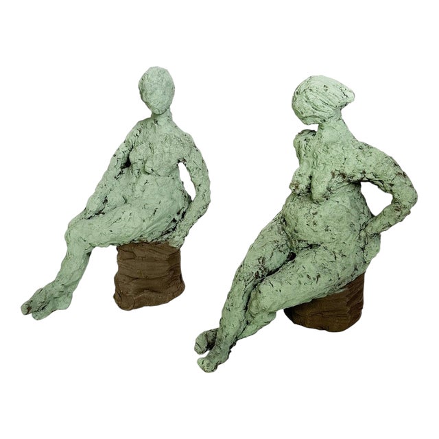 Green Clay Sculptures, France, 1970s, Set of 2 For Sale