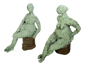 Green Clay Sculptures, France, 1970s, Set of 2