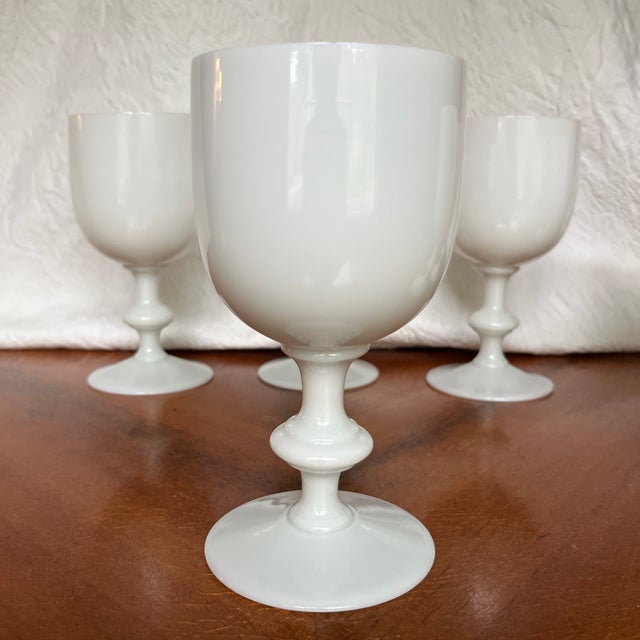 Glass Vintage French Portiex Vallerysthal White Opaline Goblets- Set of Six For Sale - Image 7 of 11