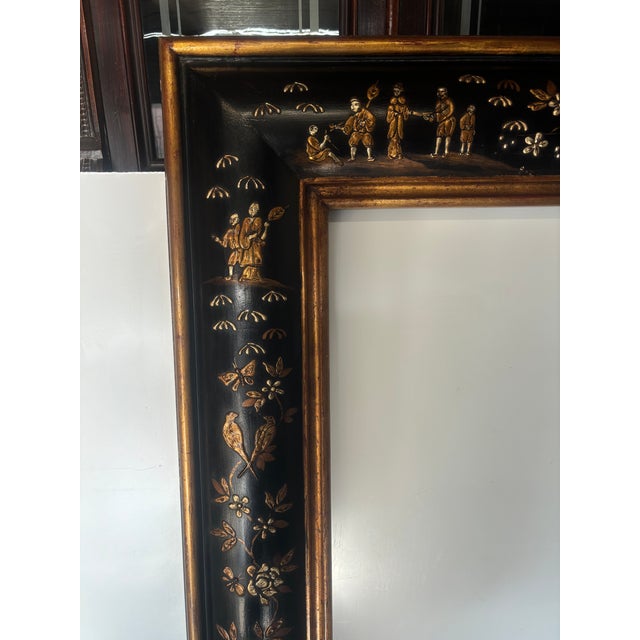 Chinoiserie Black Chinoiserie Frame, Birds, Tiger, Floral For Sale - Image 3 of 4