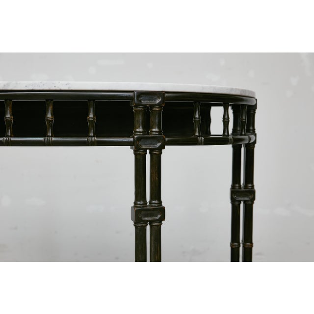 English Midcentury Demilune Table with Ebonized Bamboo Base, White Marble Top For Sale In Atlanta - Image 6 of 12