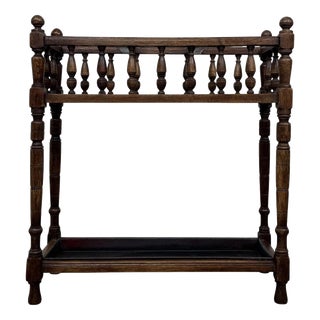 Antique English Edwardian Umbrella and Stick Stand in Oak, 1900s For Sale