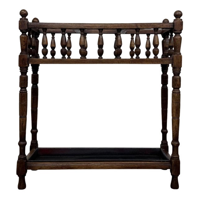 Antique English Edwardian Umbrella and Stick Stand in Oak, 1900s For Sale