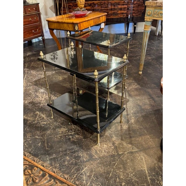 Early 21st Century Pair of Italian Regency Style Black Lacquered Tables For Sale - Image 5 of 6
