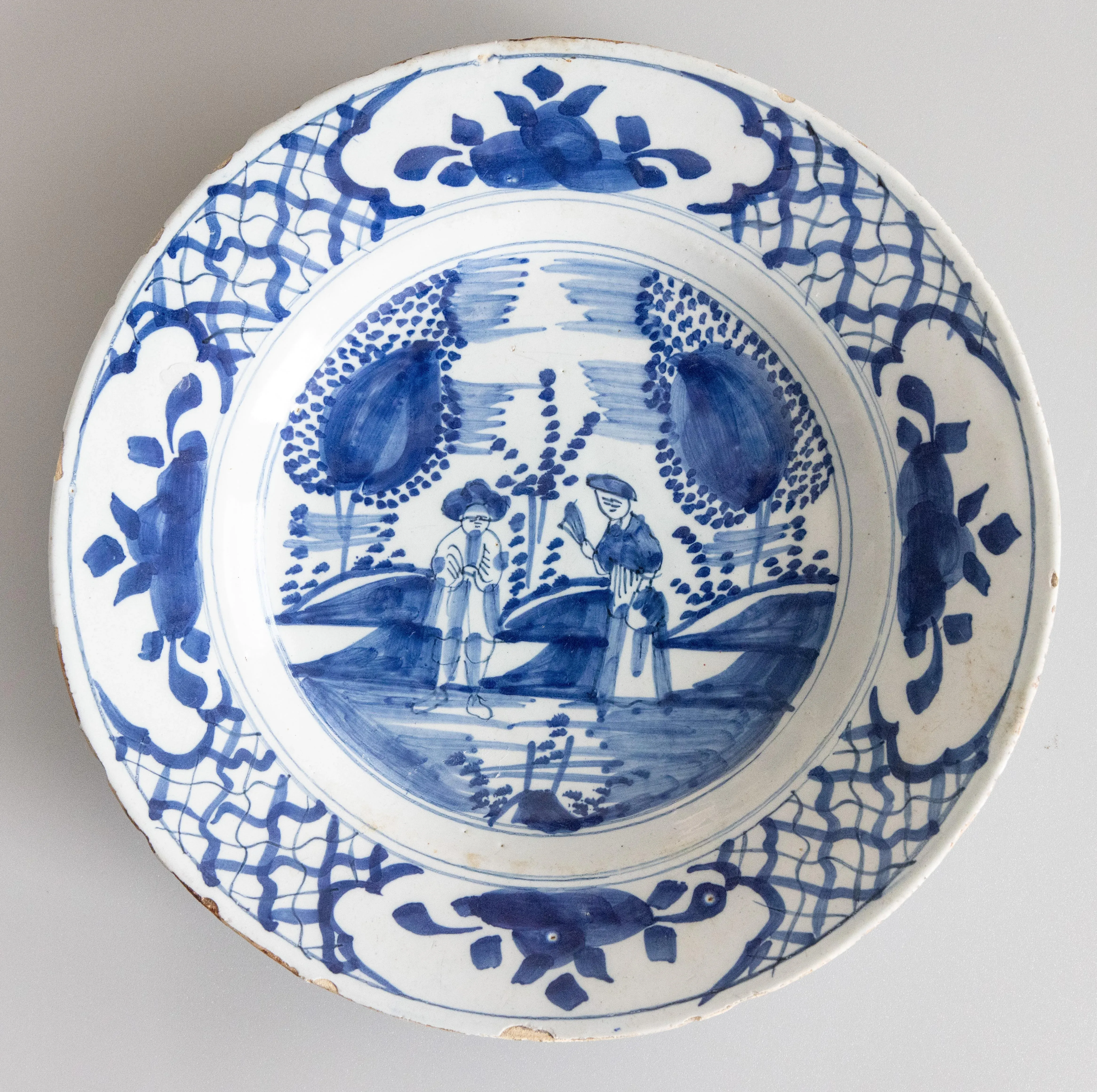 Rare 18th Century Chinoiserie Dutch Delft Faience Plates With