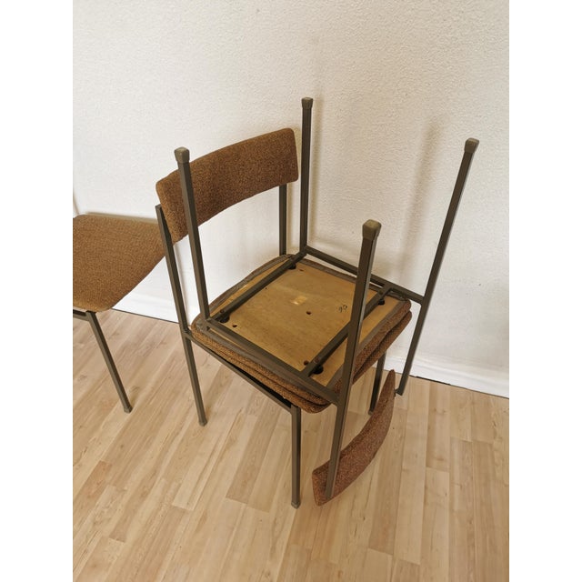 Vintage Industrial Black Metal School Chairs with Brown Fabric Seats, 1970s, Set of 4 For Sale - Image 18 of 18