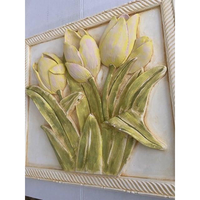 Mid 19th Century Mid Century Bas Relief Plaster Floral Wall Plaque Painting a Pair For Sale - Image 5 of 13