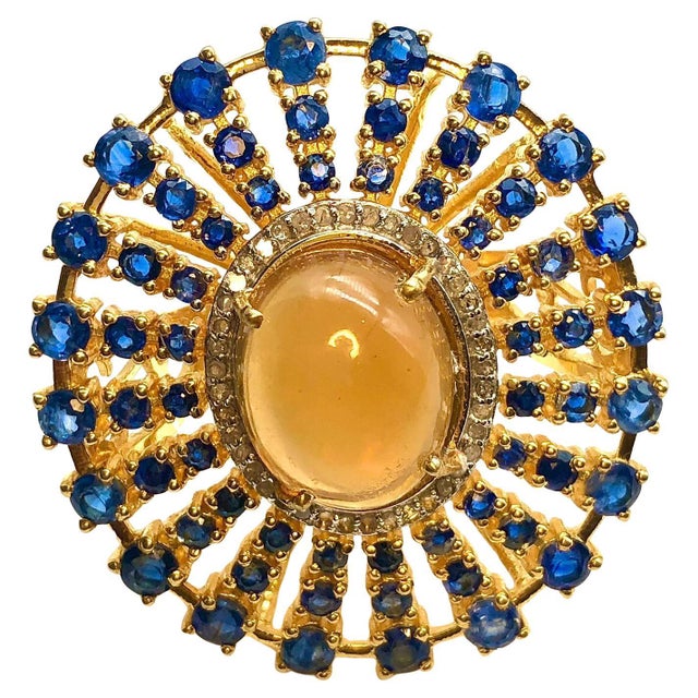 Bochic "Orient" Natural Opal, Kyanite & Diamond Ring Set In 18K & Silver For Sale - Image 10 of 18