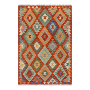 Tribal Kilim Rust Blue Wool Rug - 3'3" X 4'11"