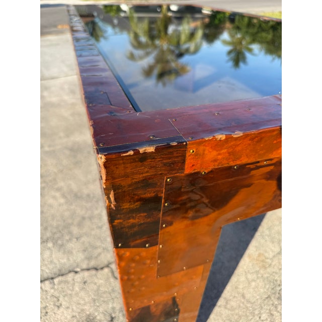 Late 20th Century Vintage Modern Patchwork Brass Copper Dining Table Manner of Paul Evans For Sale - Image 11 of 12