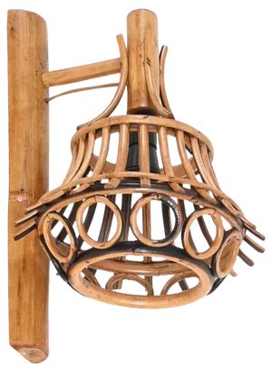 Mid-Century Rattan and Bamboo Lantern Sconce by Louis Sognot, 1960s