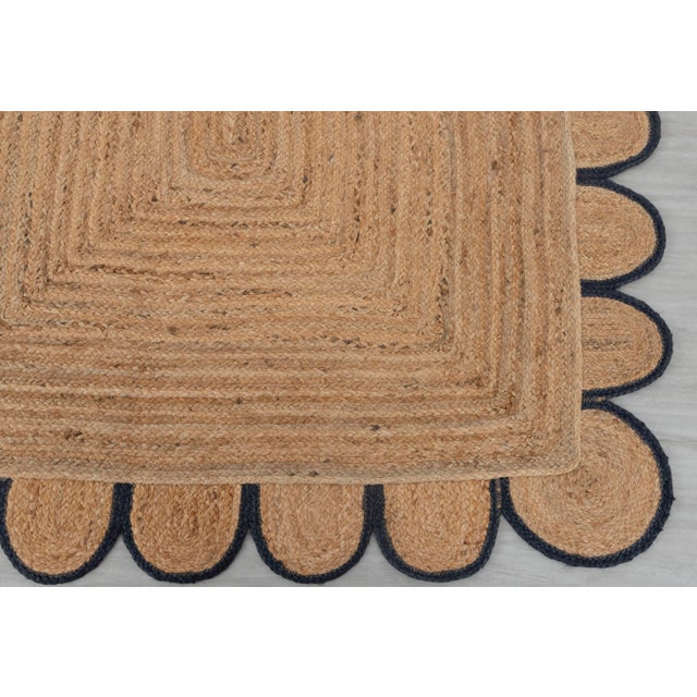 Boho Chic Black Scallop Edge Jute Rug 5x8 Ft. For Sale - Image 3 of 13
