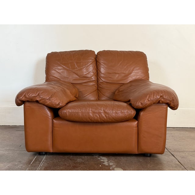 Vintage 1970’s Italian Leather Lounge Chair For Sale - Image 9 of 13