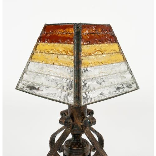 Mid-Century Table Lamp Iron and Hammered Glass Longobard Style, Italy, 1970s For Sale - Image 10 of 14