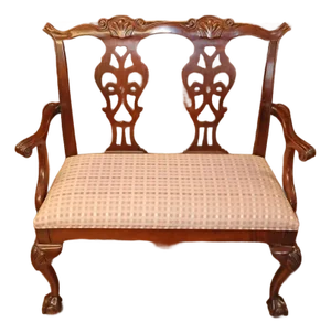 1990s Century Chair Co. Mahogany Chippendale Style Bench Loveseat Settee