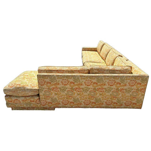 Mid-Century Chrysanthemum Floral Embroidered Parsons Sectional Sofa W/ Daybed For Sale - Image 4 of 14