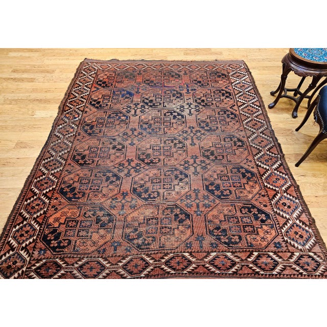 Tribal Vintage Turkmen Ersari in Allover Geometric Pattern in Red, Blue, Navy For Sale - Image 3 of 16