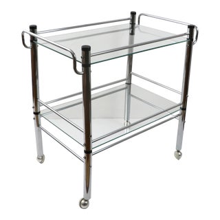 Mid Century Chrome and Glass Serving Bar Cart Ca. 1970's For Sale