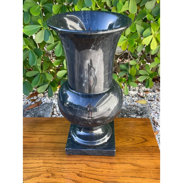 Late 20th Century Vintage Large Sculptural Black Marble Urn Vase on Plinth Base | 17.5” For Sale - Image 5 of 9