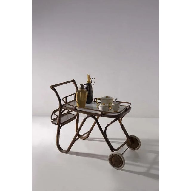 Mid-Century Modern Vintage Italian in Bamboo and Formica Bar Cart, 1950s For Sale - Image 3 of 12