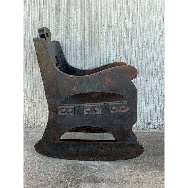 20th Century Carved Walnut Spanish Rocking Chairs Featuring Ace of Clubs For Sale - Image 4 of 13