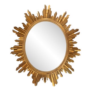 Vintage French Gilt Sunburst Oval Mirror For Sale
