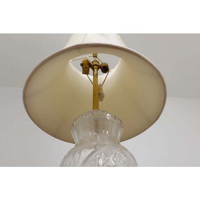 Etched Crystal Table Lamp W. Brass Base For Sale In Philadelphia - Image 6 of 9