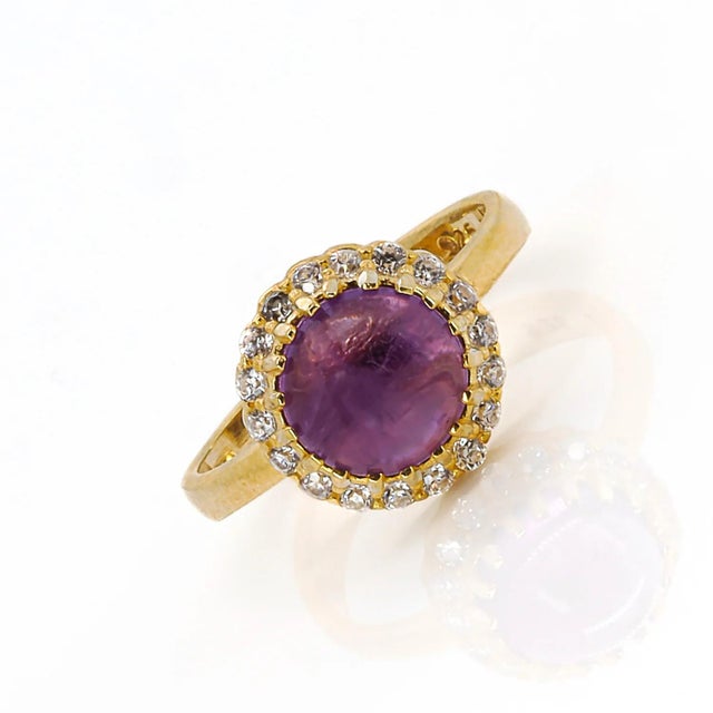 Early 21st Century Amethyst Gemstone Gold & Diamond Statement Ring, Size 4 For Sale - Image 5 of 6